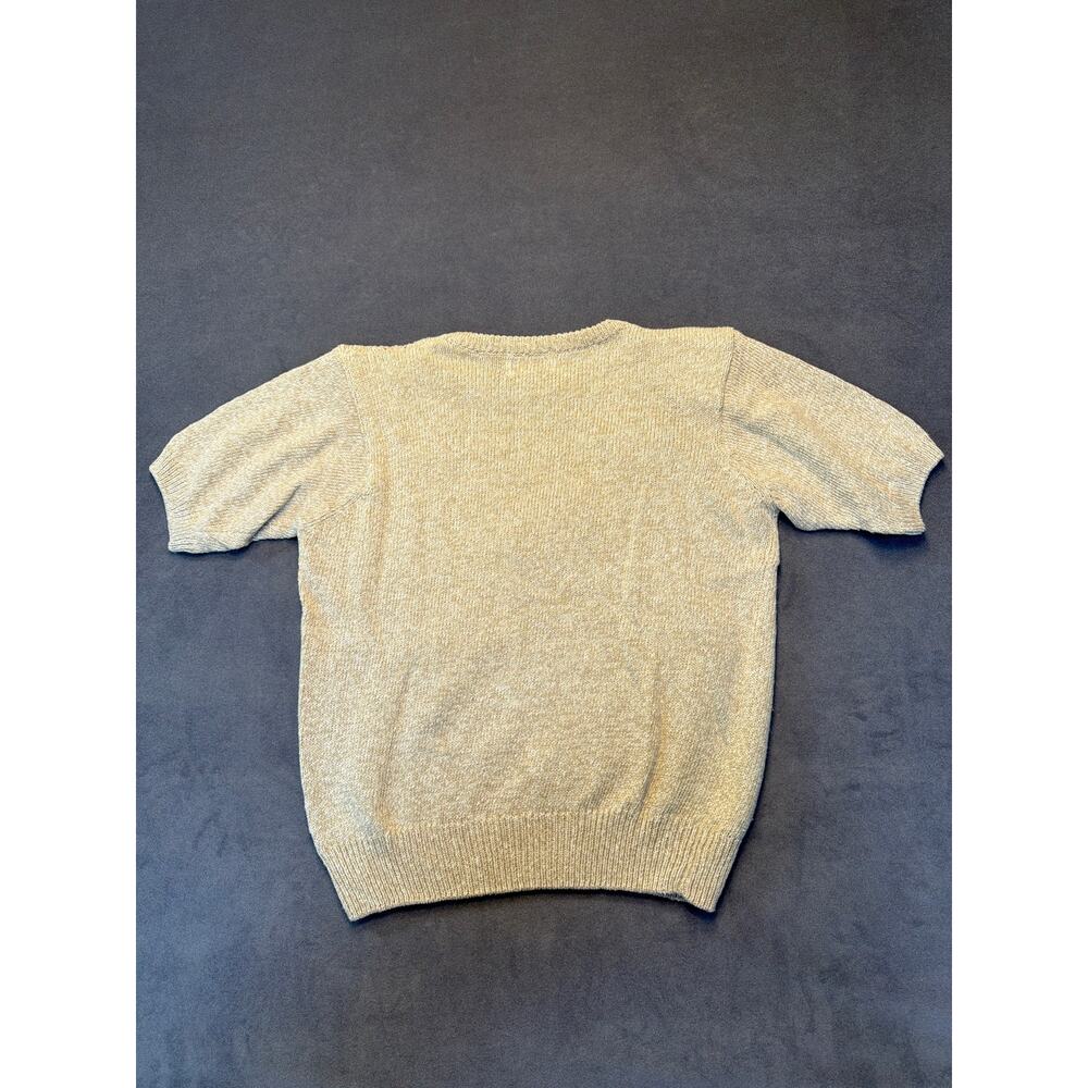 Vtg Alfred Dunner Embroidered Sweater Womens Med Floral Short Sleeve Knit Tan - Picture 8 of 8
